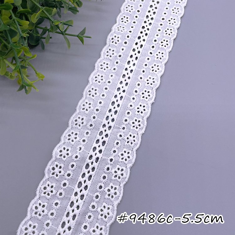 100% Cotton ODM Embroidery Lace Trim Custom Width French Border High Water Soluble White Dress Bag Fabric Fashionable Embroidery