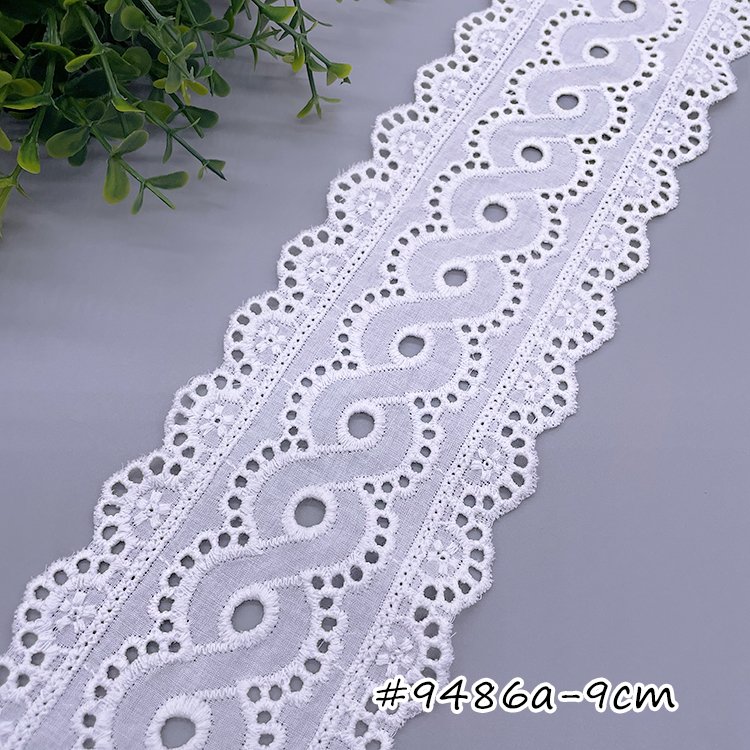 100% Cotton ODM Embroidery Lace Trim Custom Width French Border High Water Soluble White Dress Bag Fabric Fashionable Embroidery