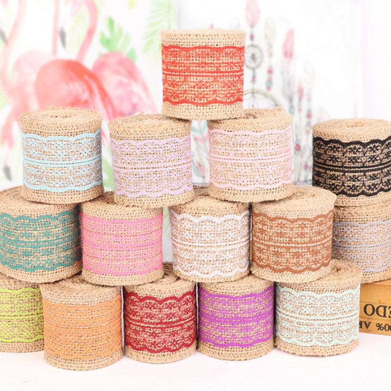 Colorful burlap roll lace DIY handmade Christmas wedding craft lace Linen Rolls