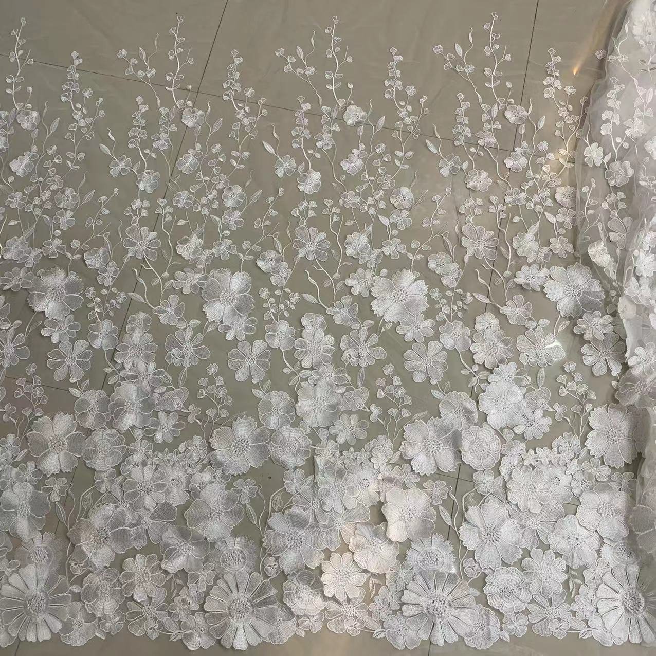 Vivid flower Lace Mesh Stage Dress fabrics with 3D flower cotton lace Embroidery Fabric