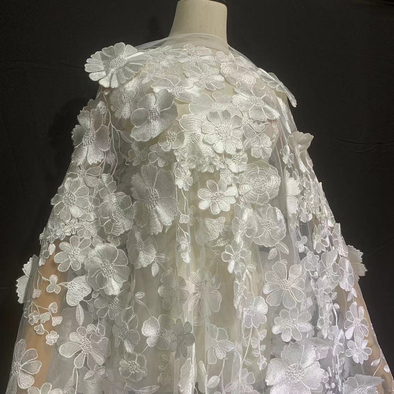 Vivid flower Lace Mesh Stage Dress fabrics with 3D flower cotton lace Embroidery Fabric