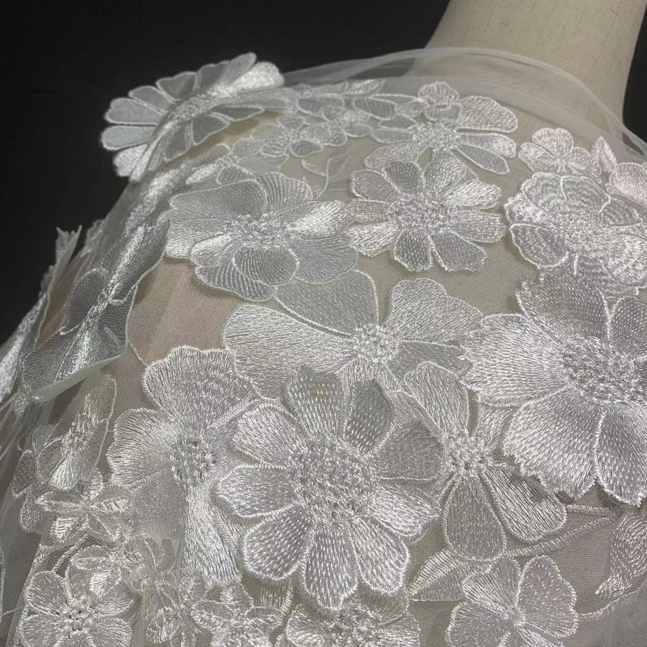 Vivid flower Lace Mesh Stage Dress fabrics with 3D flower cotton lace Embroidery Fabric