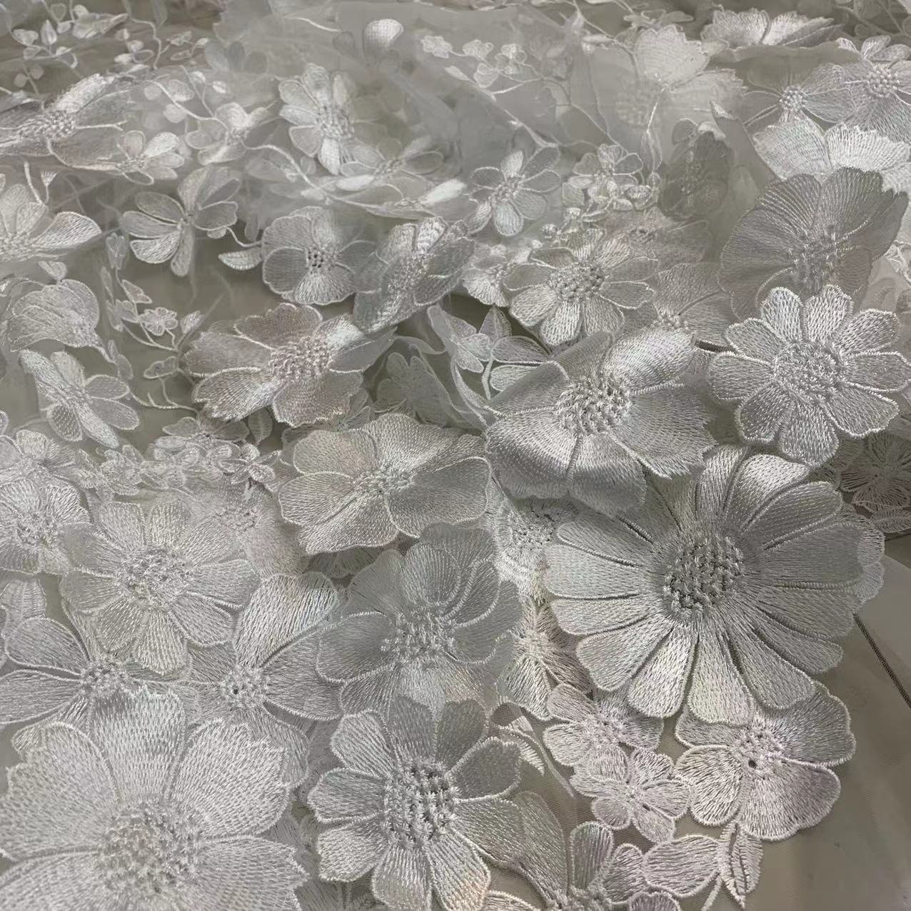 Vivid flower Lace Mesh Stage Dress fabrics with 3D flower cotton lace Embroidery Fabric