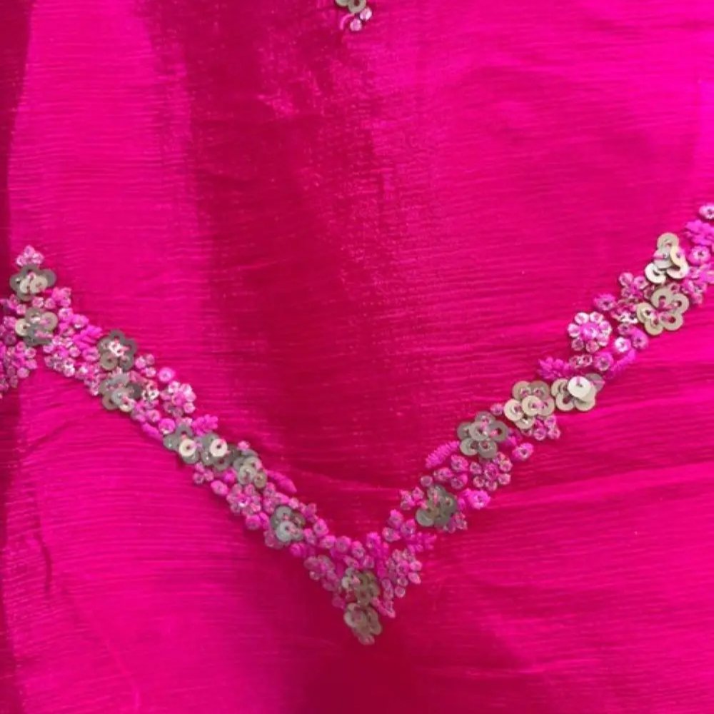 Chinon Chiffon Cherry Red Colour Gold Badla Embroidered 43 Inches Width Fabric