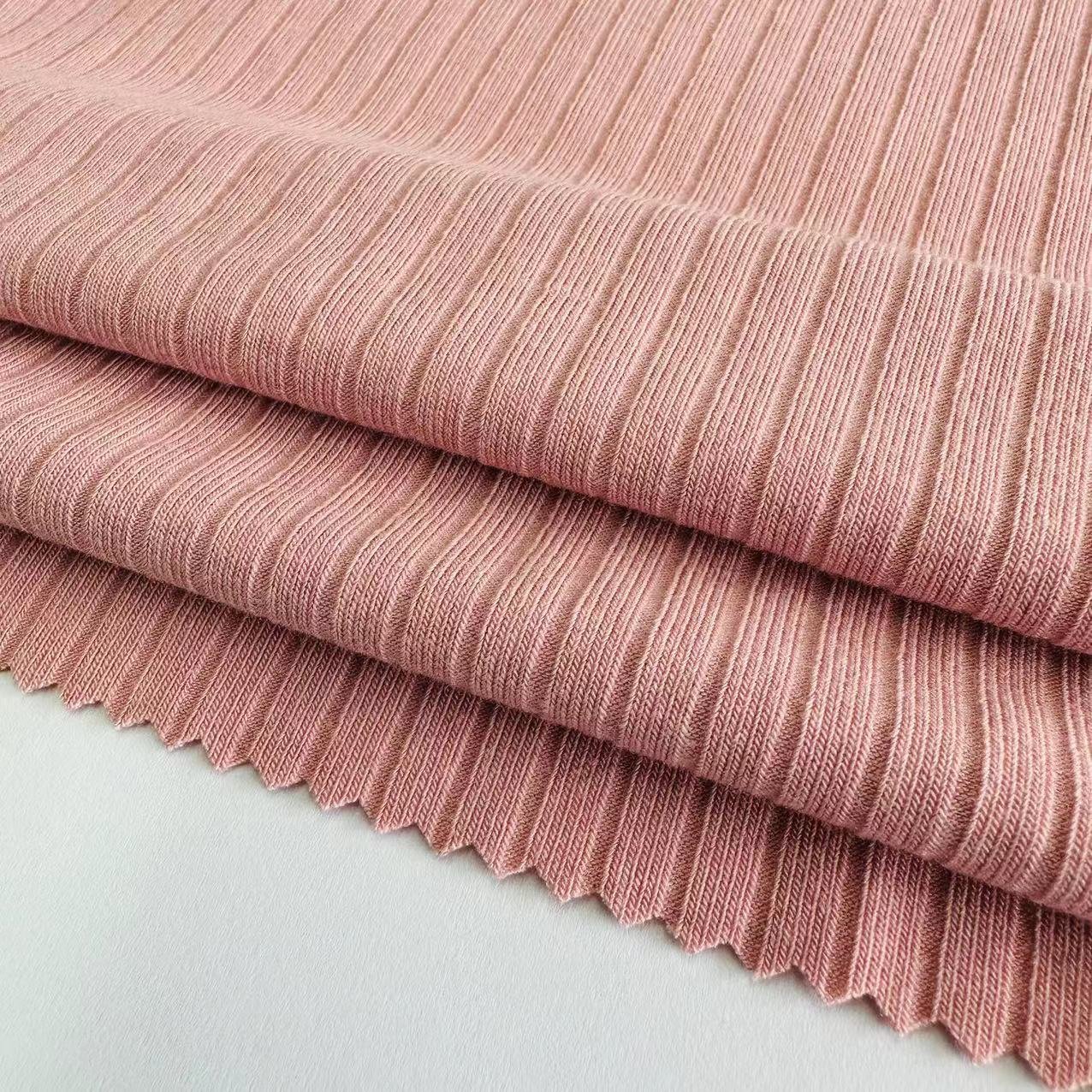 stretchy rib fabric wholesale solid color striped spandex polyester viscose TR rib knit fabric for dress and clothing