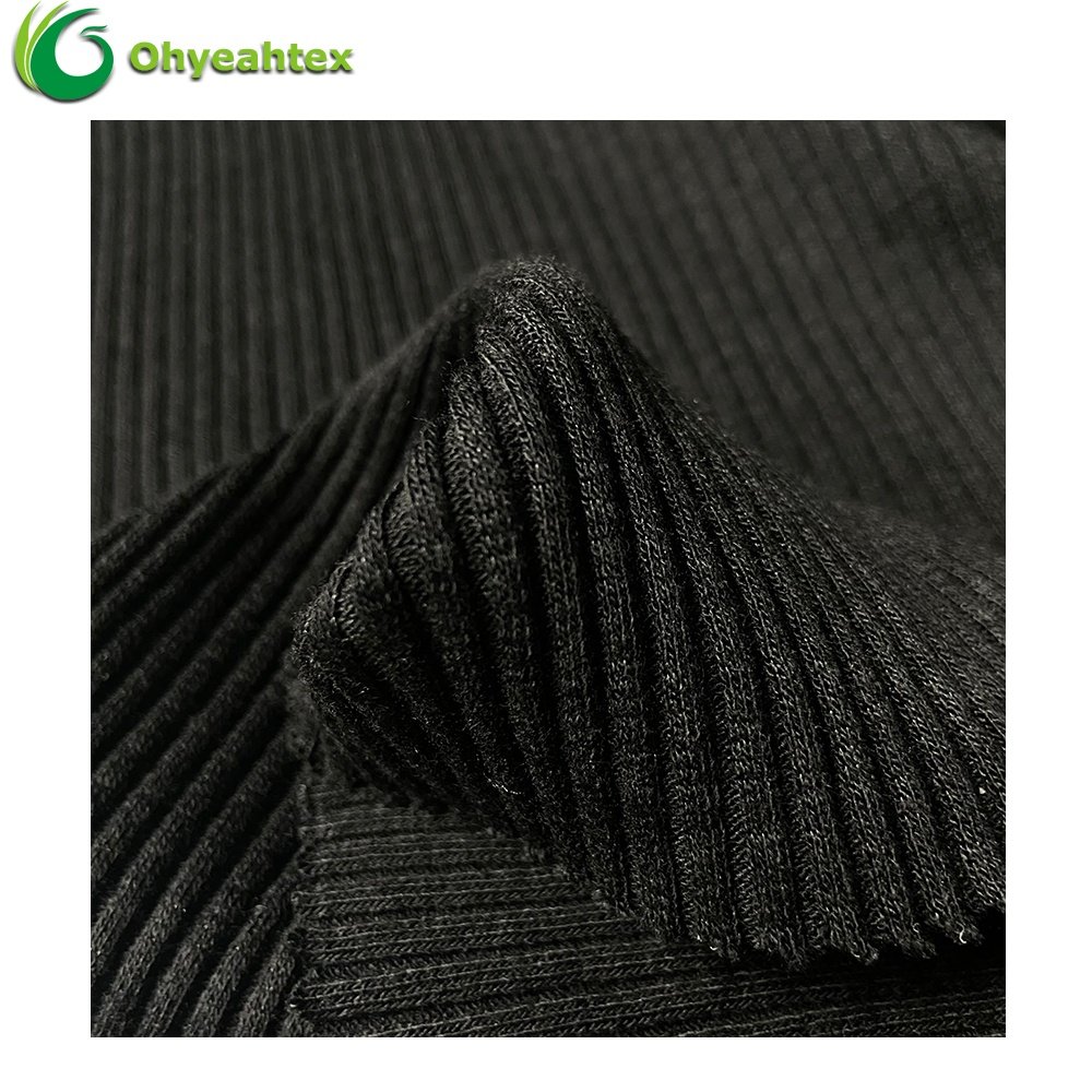 High Stretch Knitted Stripe Rib 4*4 Bamboo Cotton Spandex Ribbed Cuff Fabric For Hoodies