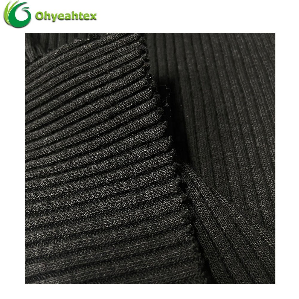 High Stretch Knitted Stripe Rib 4*4 Bamboo Cotton Spandex Ribbed Cuff Fabric For Hoodies