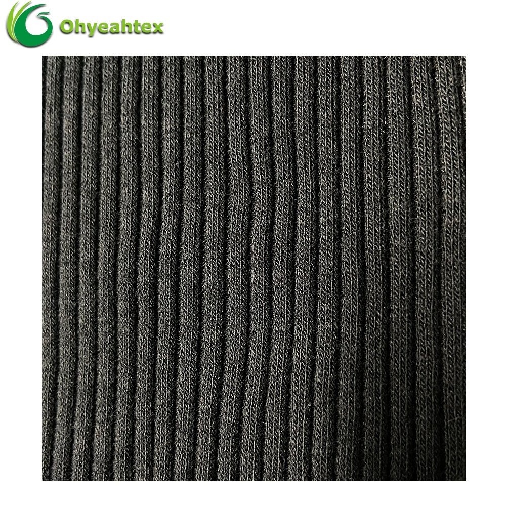 High Stretch Knitted Stripe Rib 4*4 Bamboo Cotton Spandex Ribbed Cuff Fabric For Hoodies