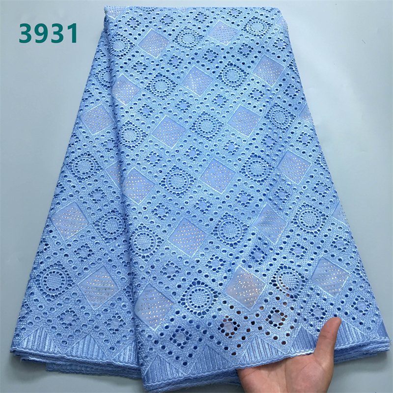 Newest Austria African Lace Fabric Nigeria Cotton Lace Fabric with Rhinestones for Sewing Women Wedding Party Dresses 3931