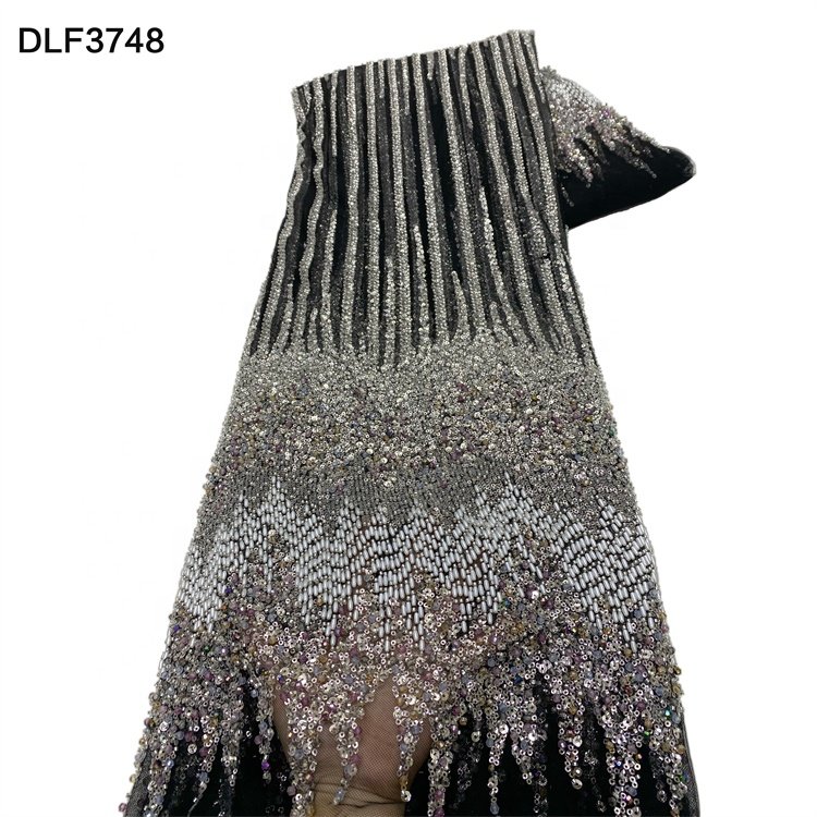 Popular new design heavy colorful beads embroidery fabric with sequin lace fabric