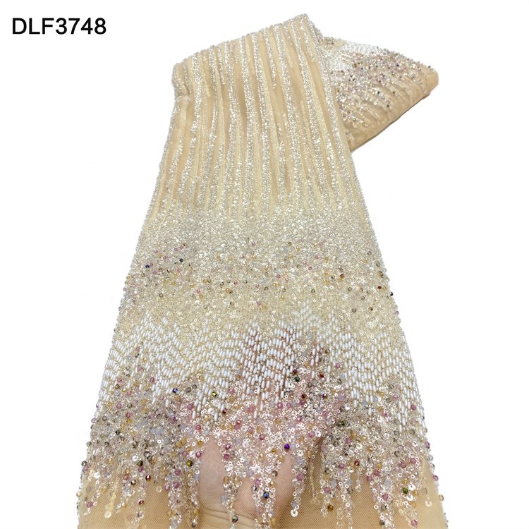 Popular new design heavy colorful beads embroidery fabric with sequin lace fabric