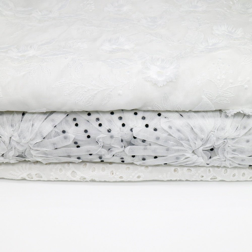 High quality custom water soluble lace selection polka dot eyelet Fabric cotton 3d flowers embroidery fabric for women dress