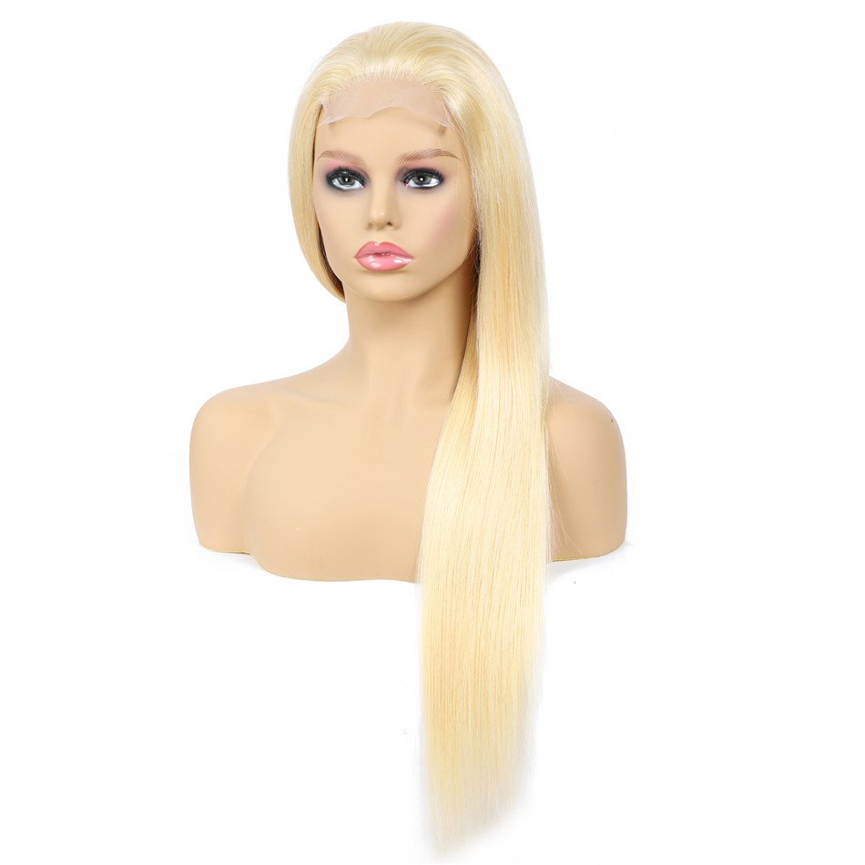 Cheap #613 Blonde Colored Brazilian Human Hair Wigs For Black Women Lace Closure Wig Bone Straight Full Glueless Lace Front Wigs