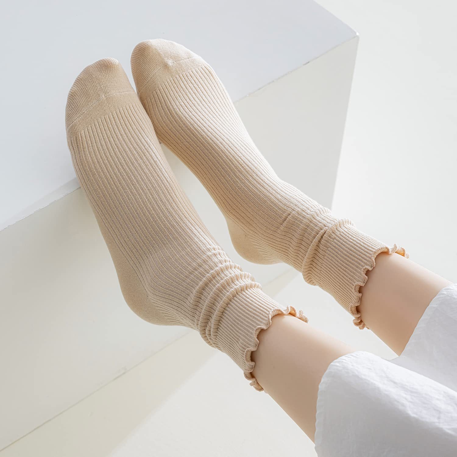 Manufacturer Supply Custom Design Ribbed Cotton Women Ruffle Girls Frill Socks