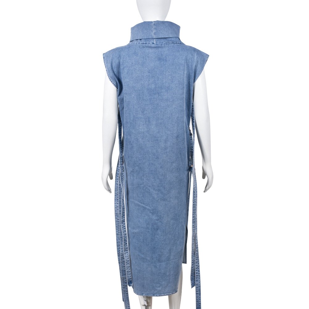 Sexy Elegant Fashion Party Club Women's Dress Sleeveless Turtleneck Knitted Ribbed Fabric Slit Slim Dress