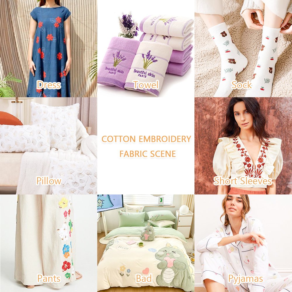 The most popular 100 pure cotton embroidery fabric flower embroidery cotton fabric for women's dress