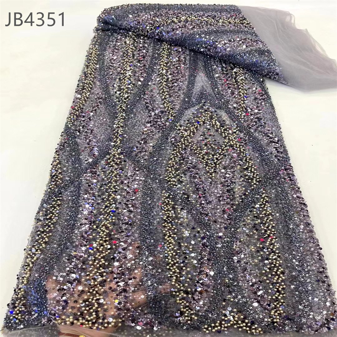 Wholesale African french lace sequin glitter lace beads and sequin fabric for party dress