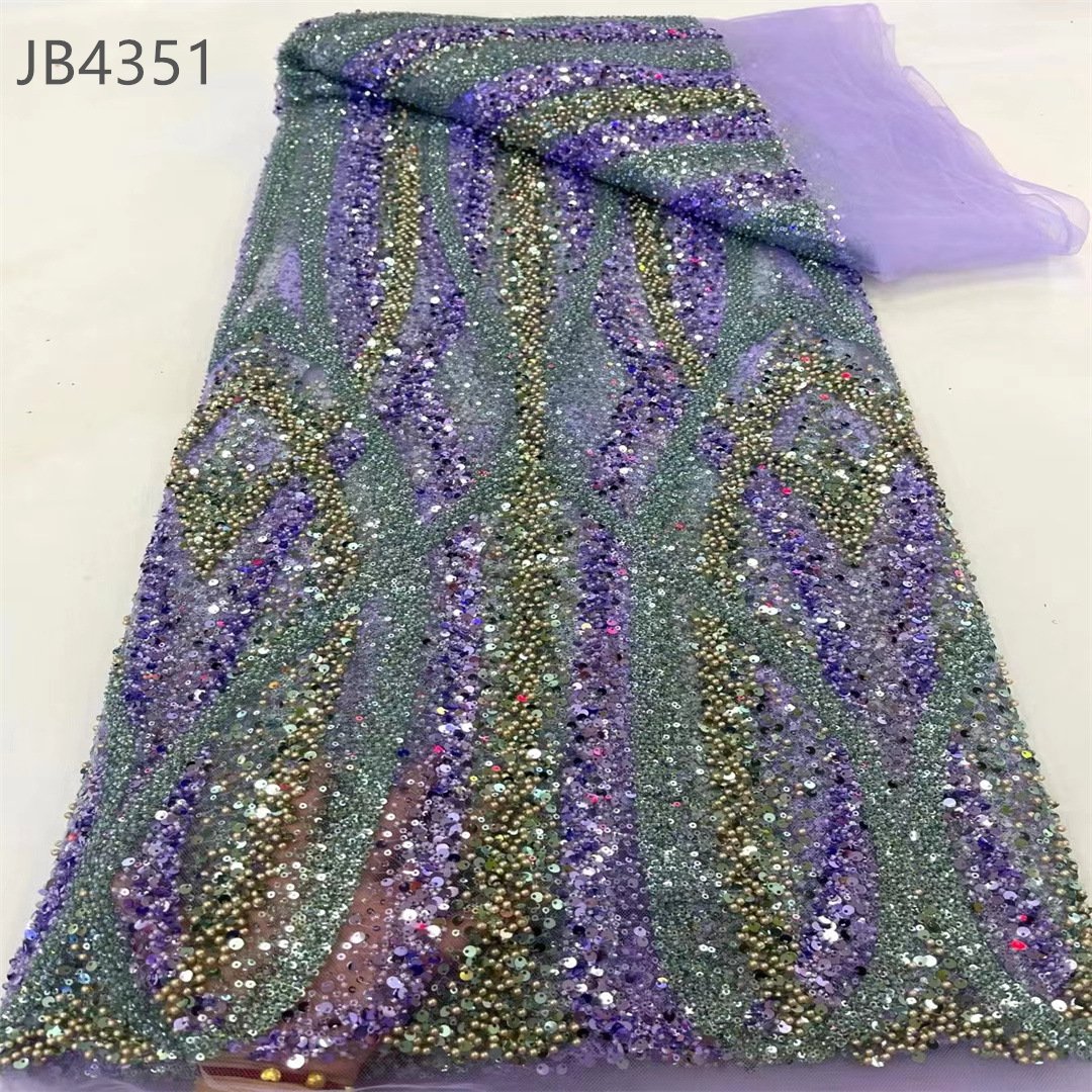 Wholesale African french lace sequin glitter lace beads and sequin fabric for party dress