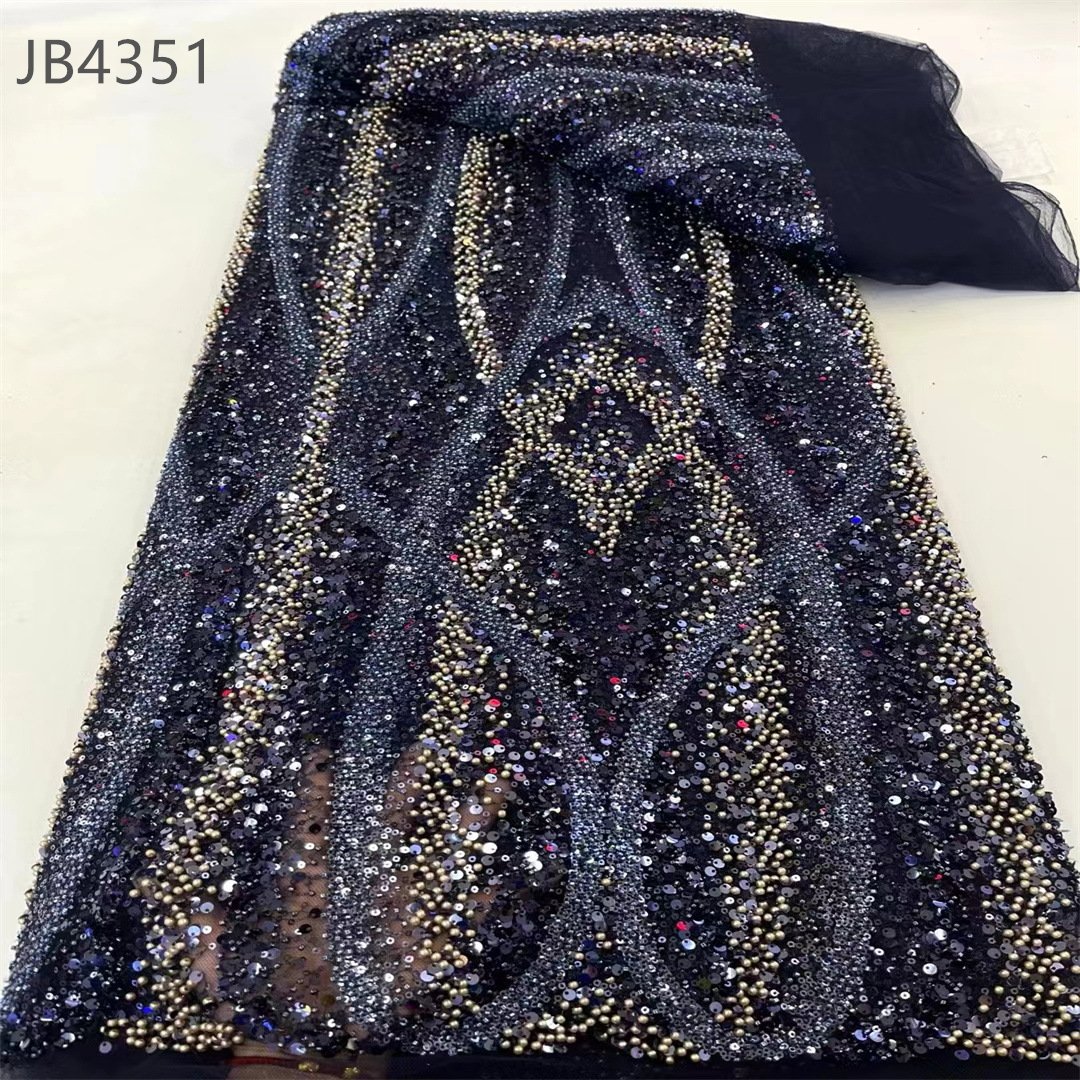 Wholesale African french lace sequin glitter lace beads and sequin fabric for party dress