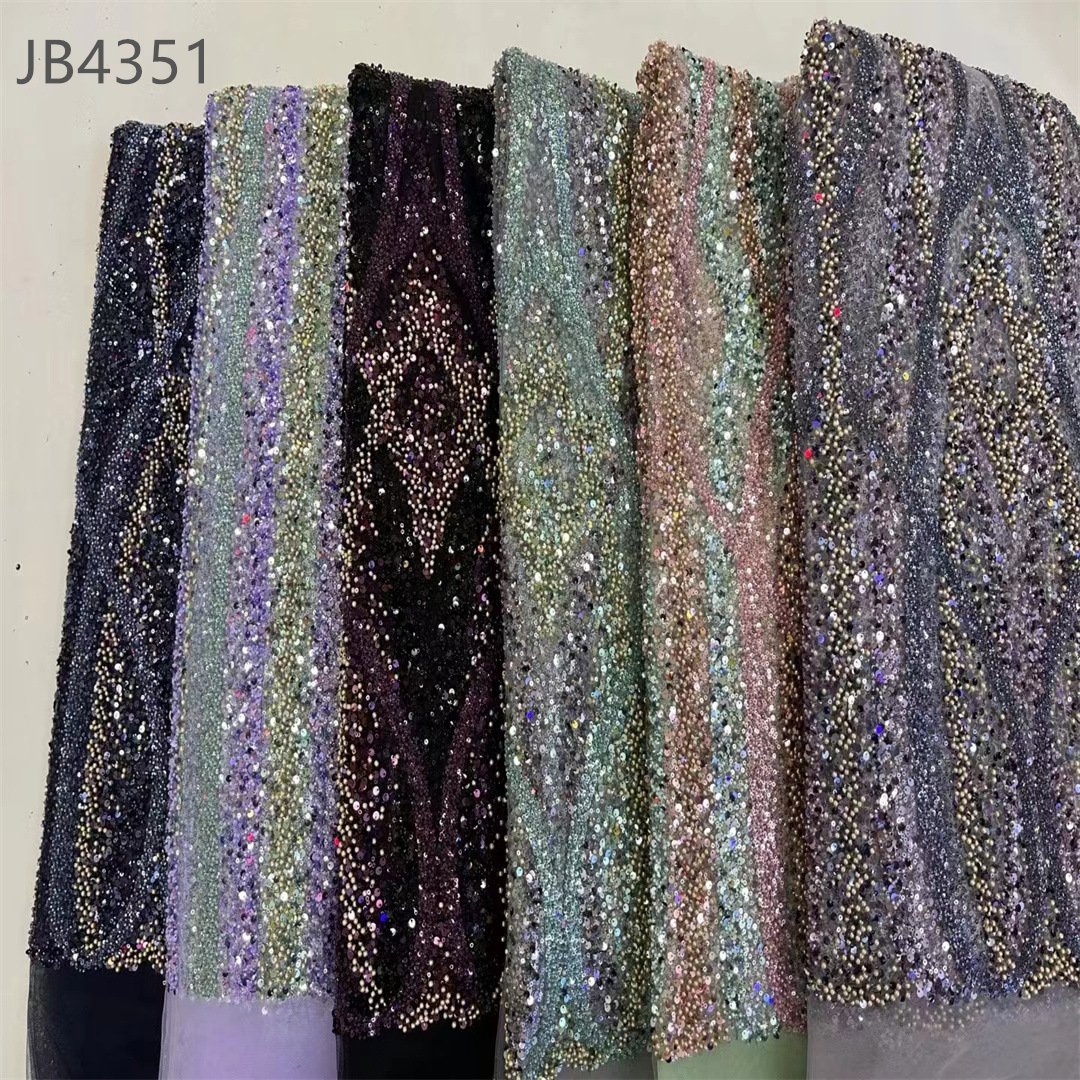 Wholesale African french lace sequin glitter lace beads and sequin fabric for party dress