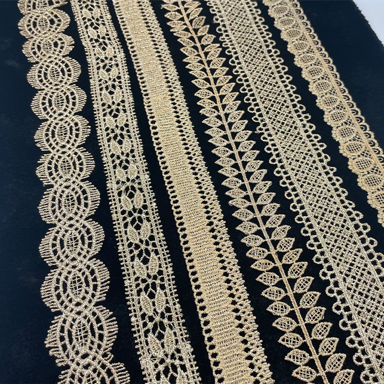 Wholesale Hot Flower Lace Trim Slightly wider Water Soluble Delicate Polyester solubility Fabric Gold Beautiful Polyester