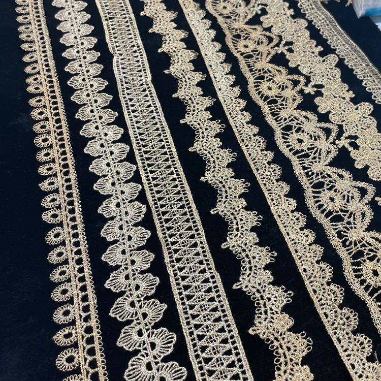 Wholesale Hot Flower Lace Trim Slightly wider Water Soluble Delicate Polyester solubility Fabric Gold Beautiful Polyester