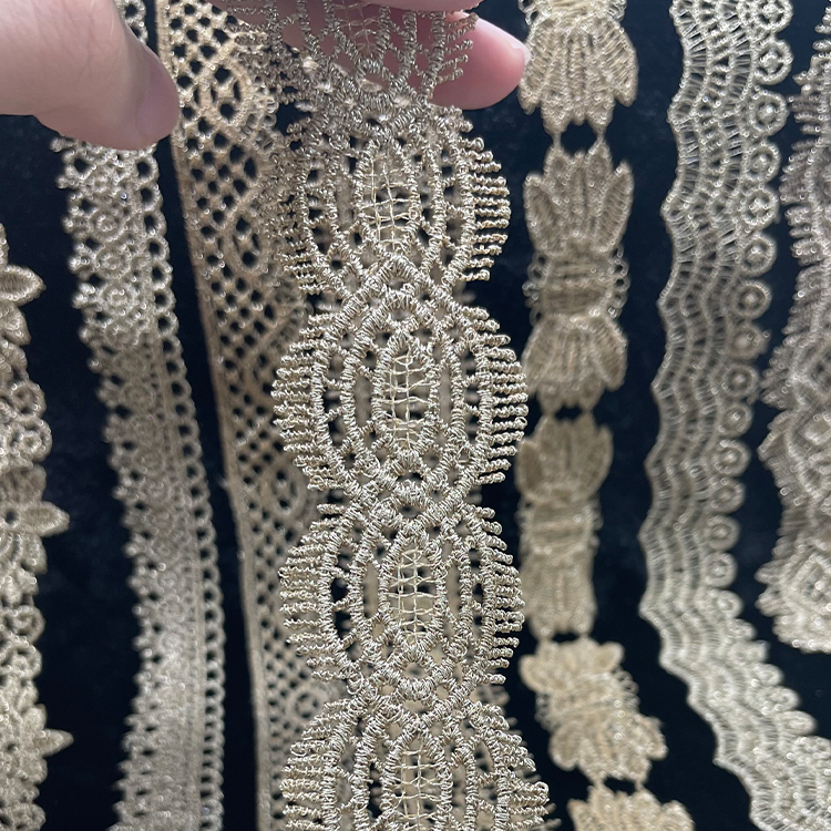 Wholesale Hot Flower Lace Trim Slightly wider Water Soluble Delicate Polyester solubility Fabric Gold Beautiful Polyester