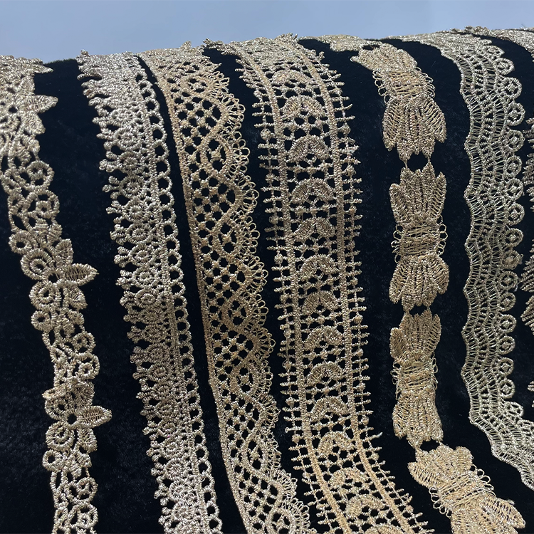Wholesale Hot Flower Lace Trim Slightly wider Water Soluble Delicate Polyester solubility Fabric Gold Beautiful Polyester