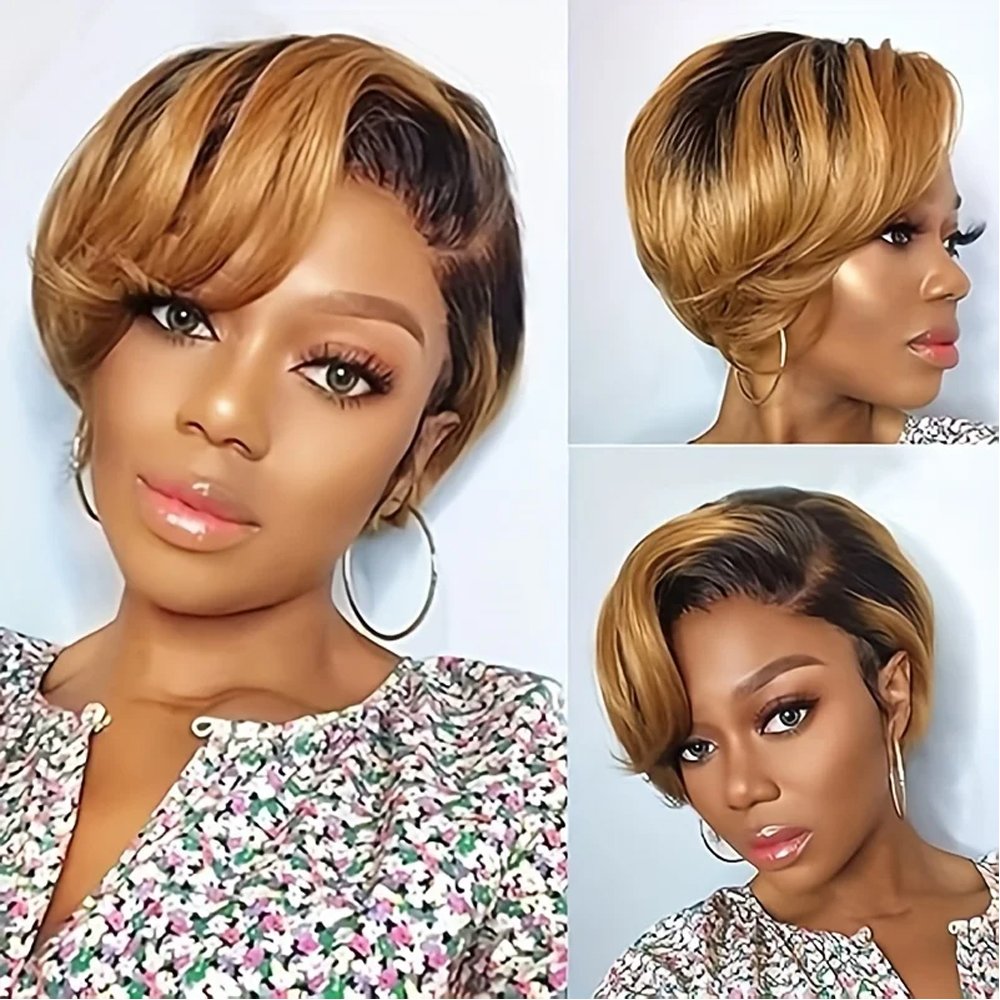 Human Hair Short Pixie Cut Curly 13x4 Lace Front Wigs Pixie Cut Wig For Black Women Straight Short Bob Wig Pre-plucked