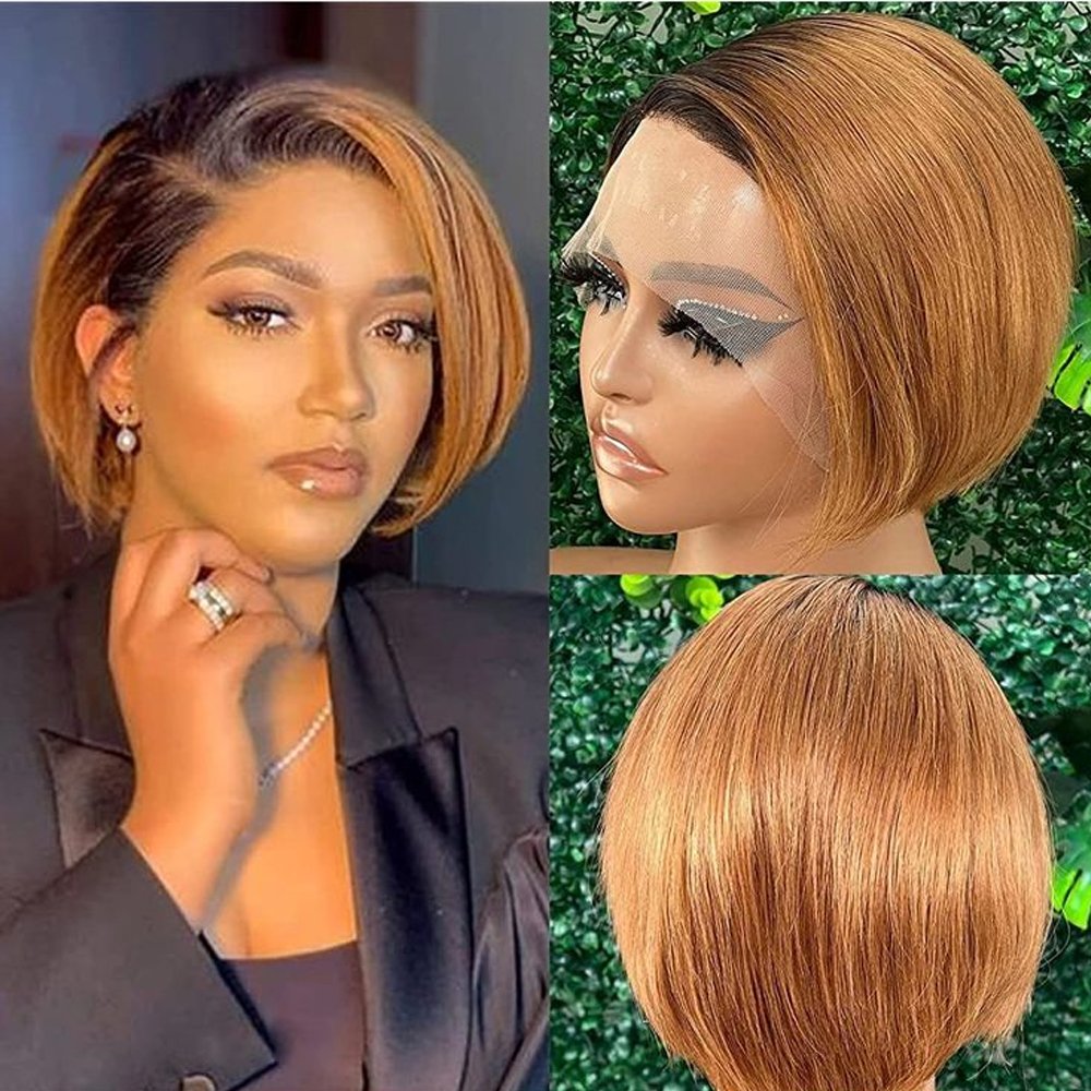 Human Hair Short Pixie Cut Curly 13x4 Lace Front Wigs Pixie Cut Wig For Black Women Straight Short Bob Wig Pre-plucked