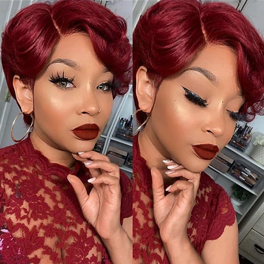 Human Hair Short Pixie Cut Curly 13x4 Lace Front Wigs Pixie Cut Wig For Black Women Straight Short Bob Wig Pre-plucked