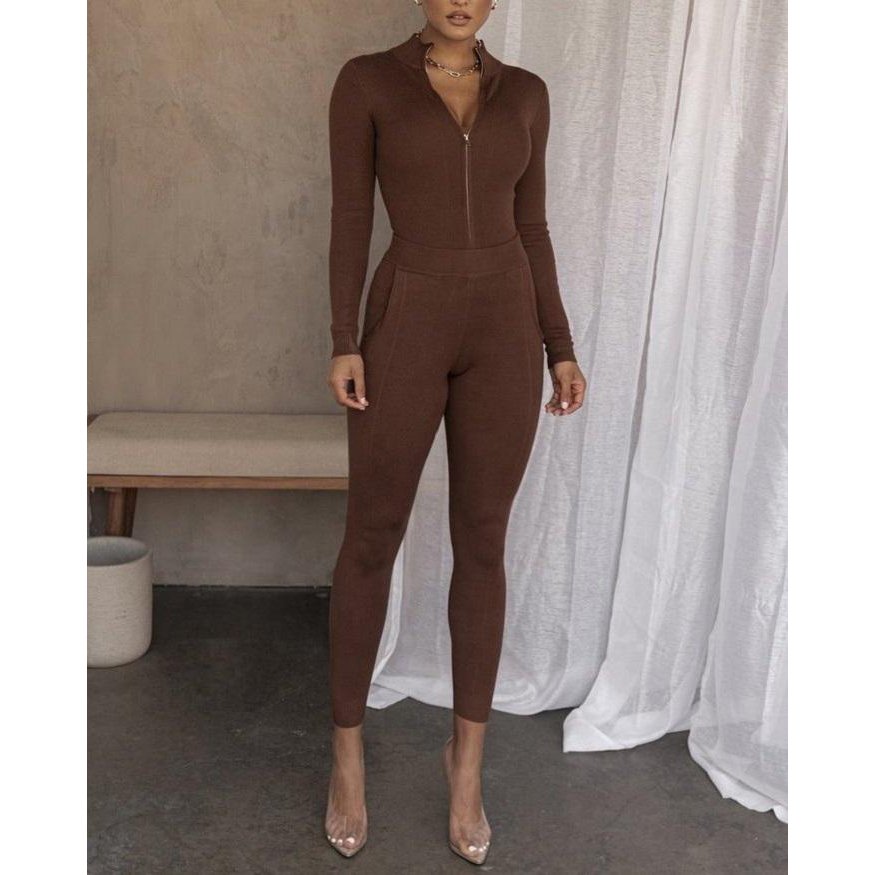 Summer Knitted sweater and jogger set women comfy ribbed zipper sweater fall winter knit sweaters women two piece set
