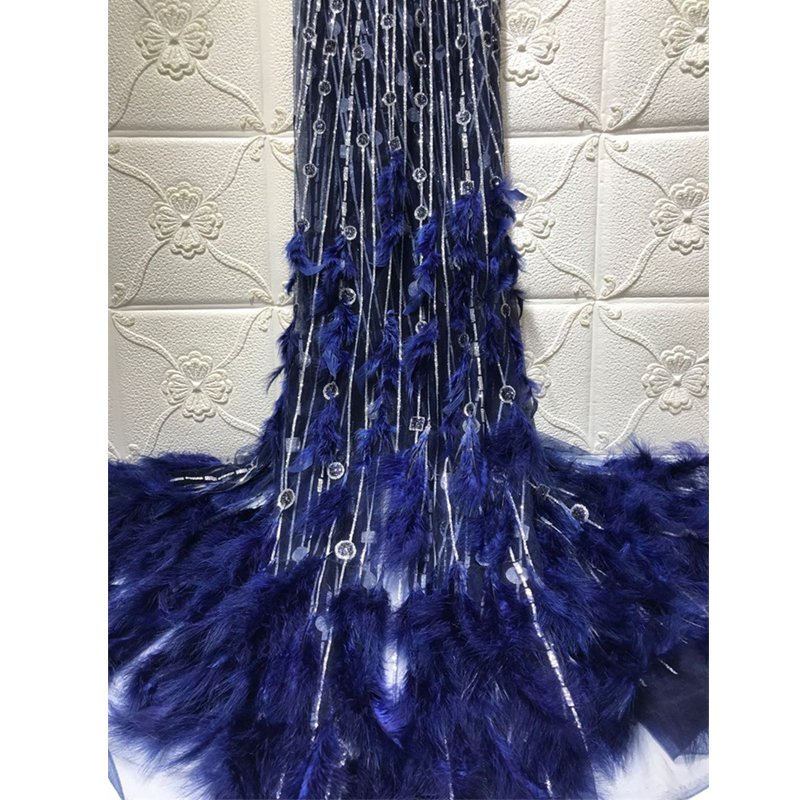 wholesale price breathable handmade tulle real feather bottom embroidery beaded lace fabric dress fabric with sequins