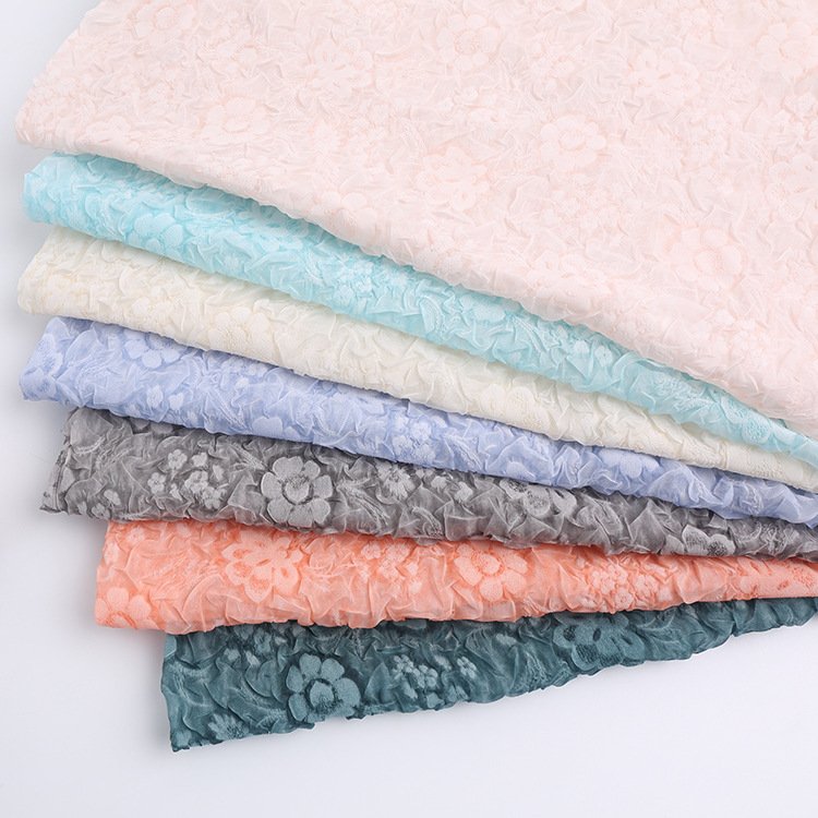 wholesale meter price shifon fabric pure pleated chiffon decorative embroidery flowers for wedding dress