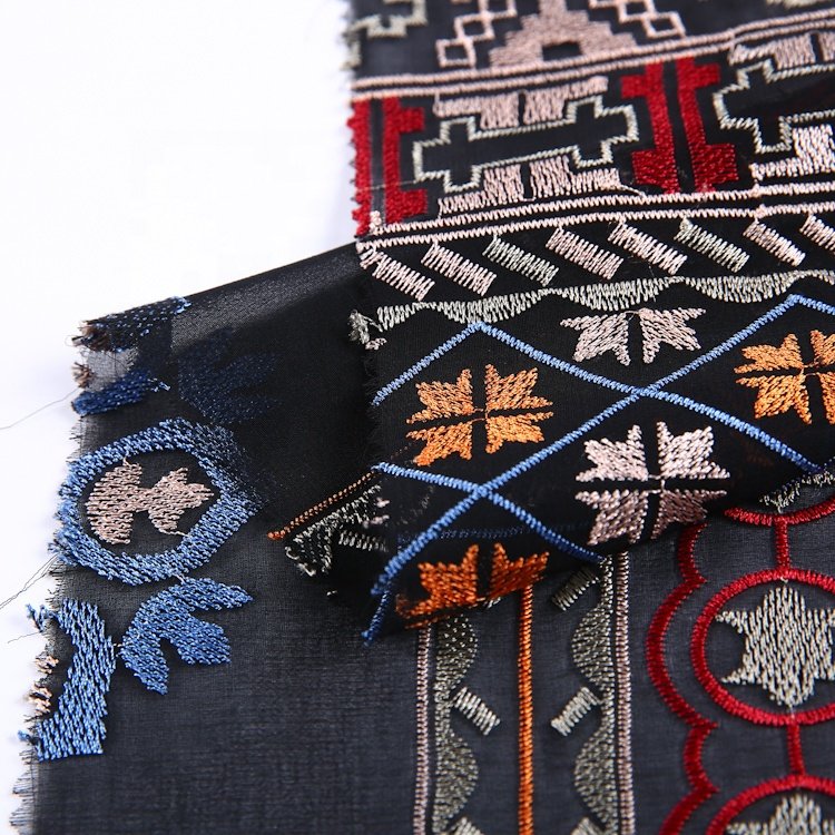 HA-13099G Embroidery Yarn 100%P TUV Latest Polyester Woven Chiffon Geometric Embroidered Georgette Embroidery on Chiffon Fabric