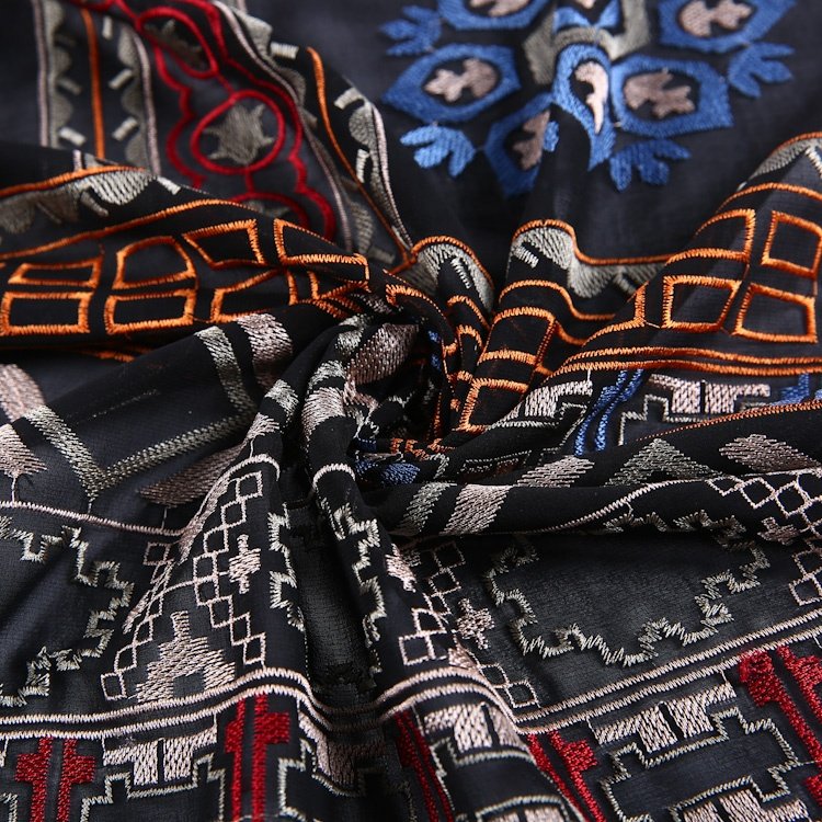 HA-13099G Embroidery Yarn 100%P TUV Latest Polyester Woven Chiffon Geometric Embroidered Georgette Embroidery on Chiffon Fabric