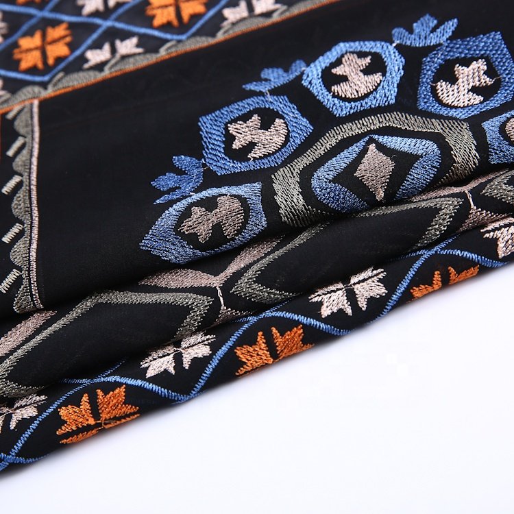 HA-13099G Embroidery Yarn 100%P TUV Latest Polyester Woven Chiffon Geometric Embroidered Georgette Embroidery on Chiffon Fabric