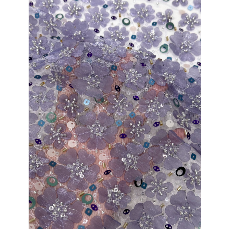 Wholesale Stock Fabric African Lace Latest Beaded Embroidery Fabric Sequins French Tulle Mesh Lace Fabric For Wedding Dress