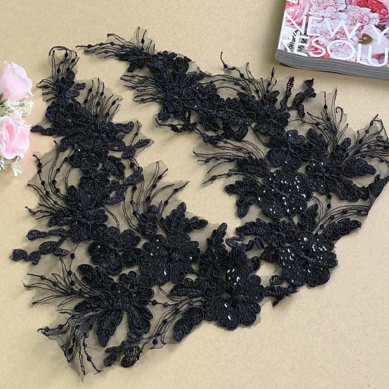 Mesh sequins flower embroidery lace applique for wedding dress 3D flower lace with sequin