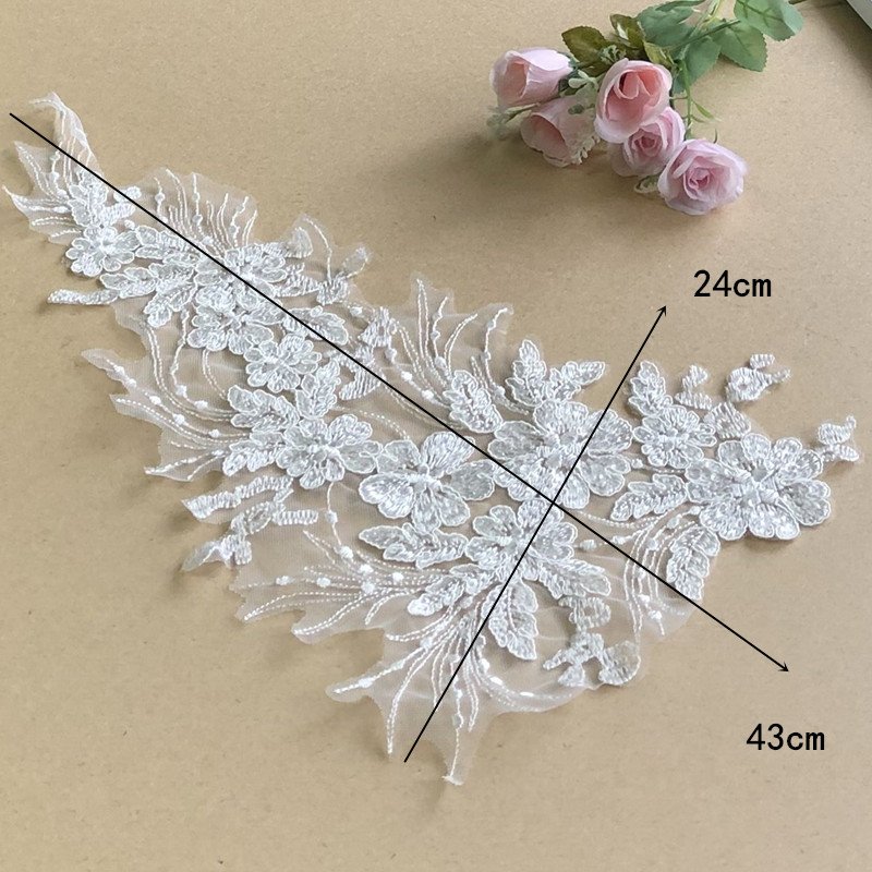 Mesh sequins flower embroidery lace applique for wedding dress 3D flower lace with sequin