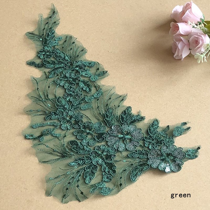 Mesh sequins flower embroidery lace applique for wedding dress 3D flower lace with sequin