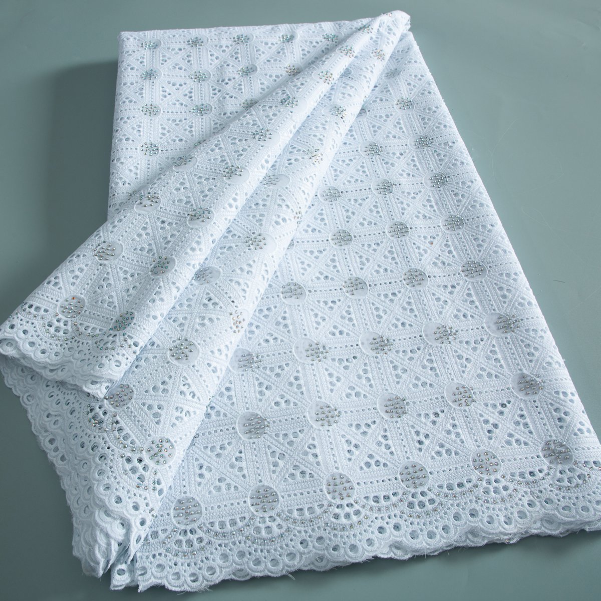 3831 High Quality African Pure Color Cotton Lace Fabric with Crystals Wholesale Swiss Voile Lace Fabric for Women Wedding Dress