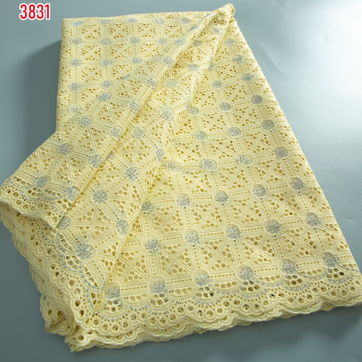 3831 High Quality African Pure Color Cotton Lace Fabric with Crystals Wholesale Swiss Voile Lace Fabric for Women Wedding Dress