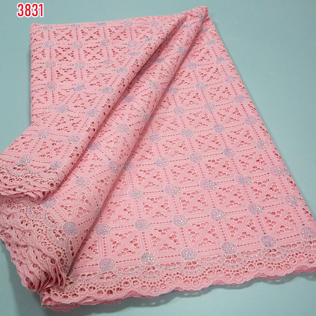 3831 High Quality African Pure Color Cotton Lace Fabric with Crystals Wholesale Swiss Voile Lace Fabric for Women Wedding Dress