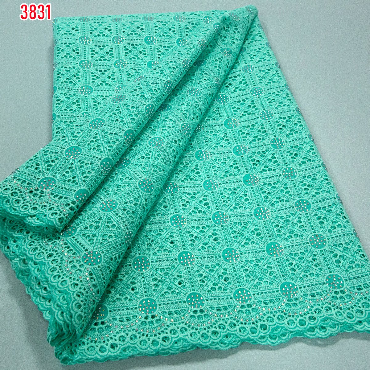 3831 High Quality African Pure Color Cotton Lace Fabric with Crystals Wholesale Swiss Voile Lace Fabric for Women Wedding Dress