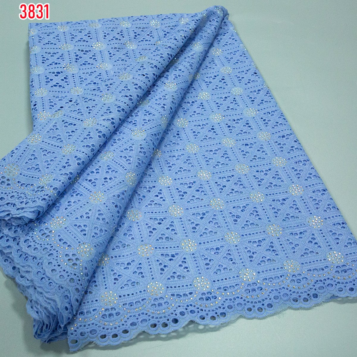 3831 High Quality African Pure Color Cotton Lace Fabric with Crystals Wholesale Swiss Voile Lace Fabric for Women Wedding Dress