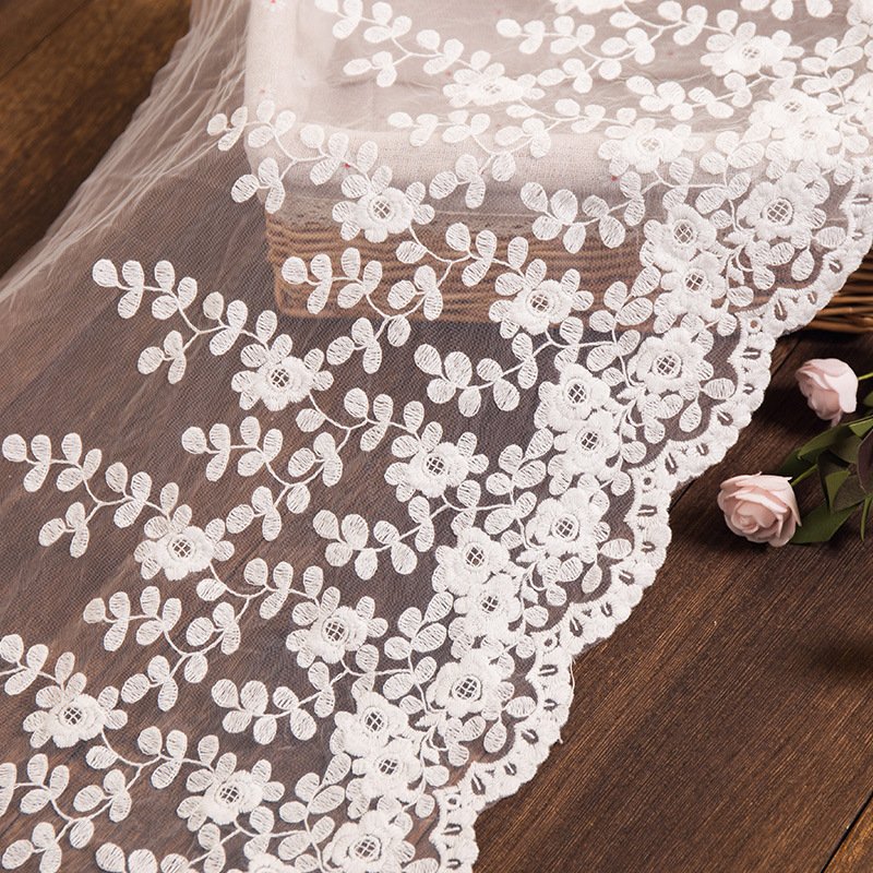 Width Embroidery Lace White Lace Fabric With Flower Pattern Dress Border Mesh Lace