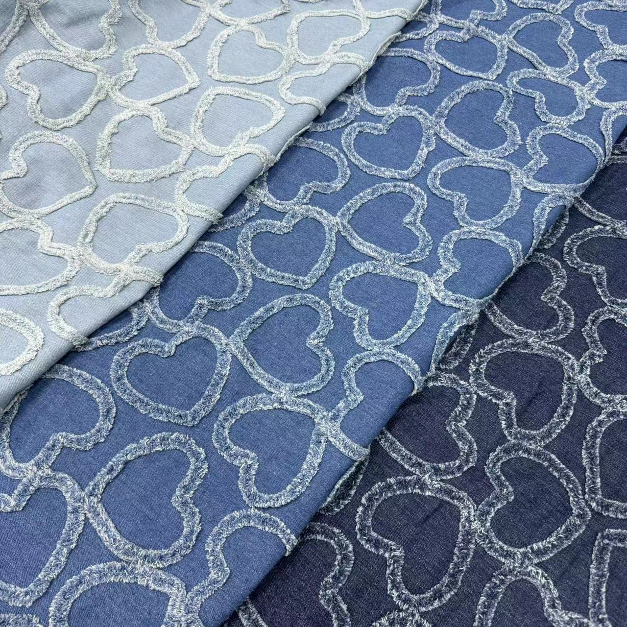 ZSY New denim heart lace embroidery fabric lace fabric embroidery denim fabric lace for women jacket clothing