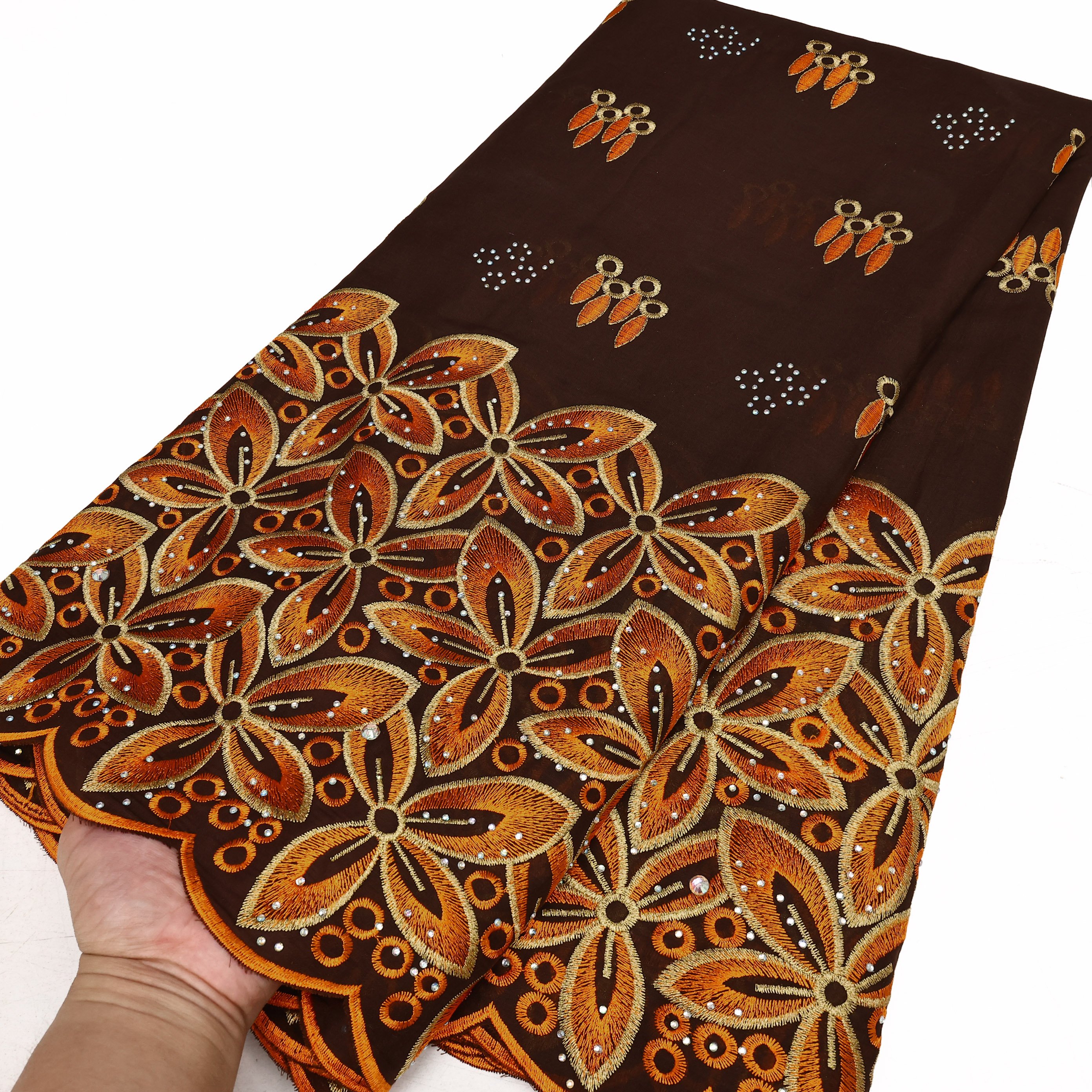 NI.AI Classic Style Cotton Embroidery Cloths Lace Swiss Voile Laces Fabrics with Stones For Party Dresses