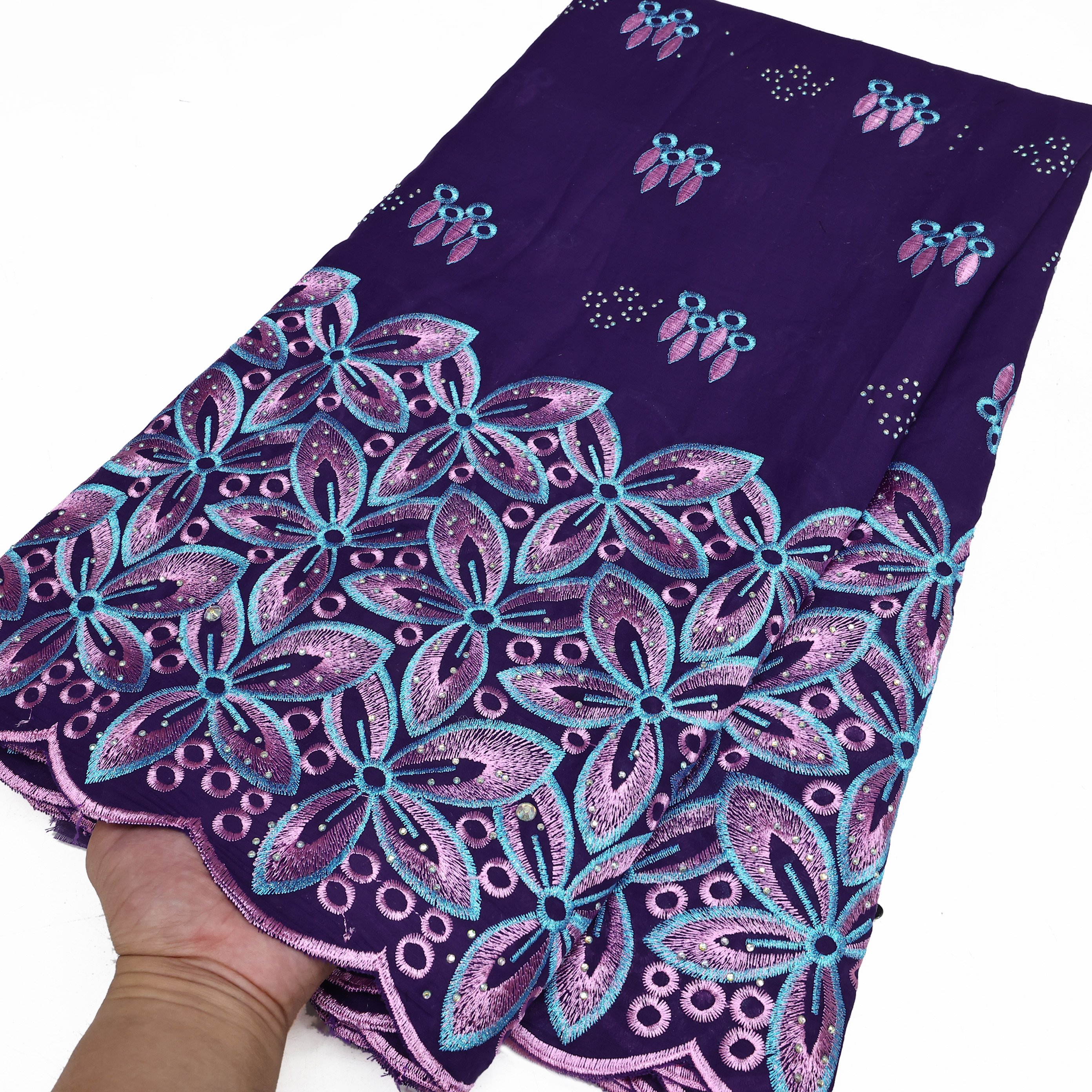 NI.AI Classic Style Cotton Embroidery Cloths Lace Swiss Voile Laces Fabrics with Stones For Party Dresses